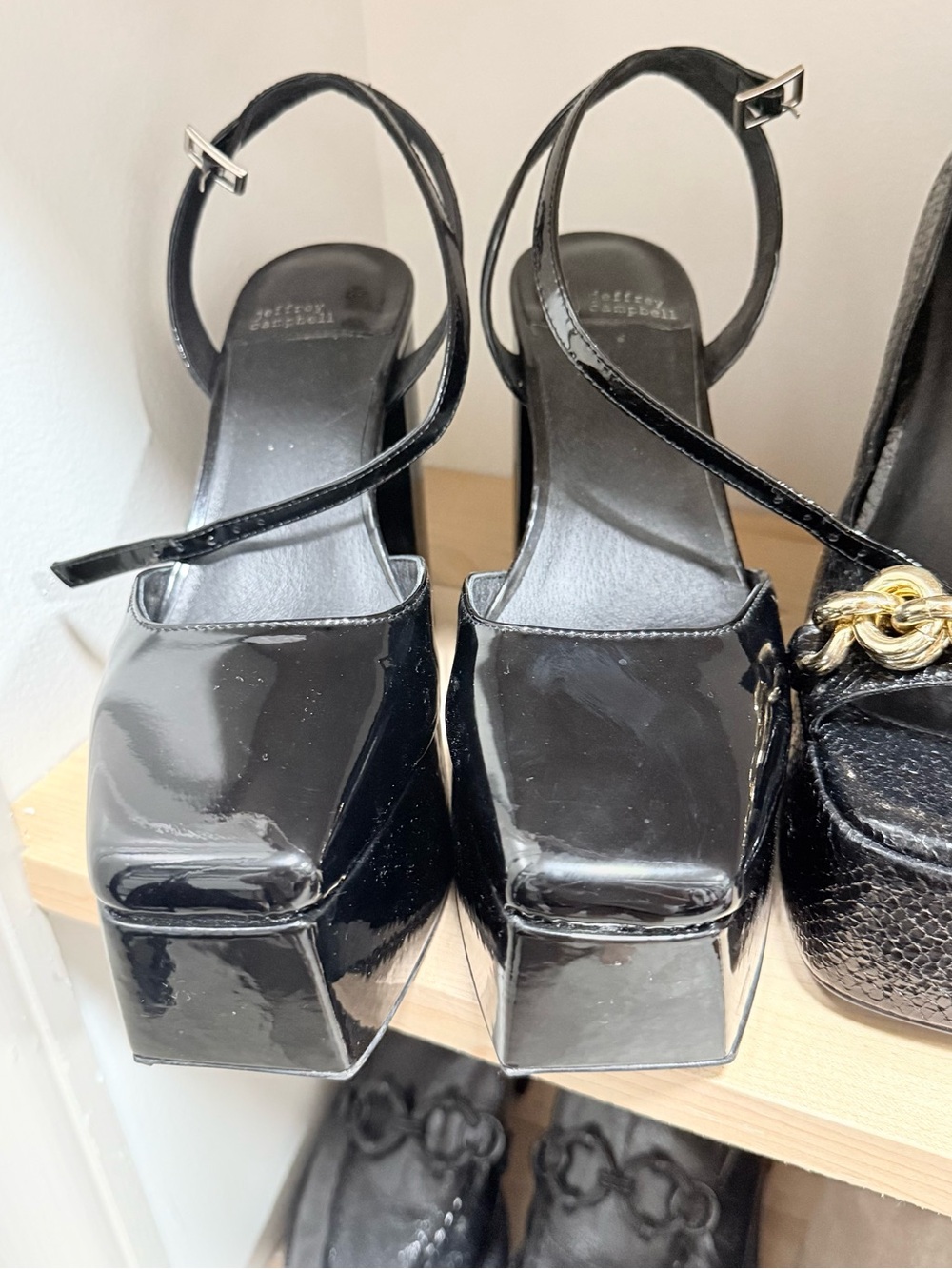 Jeffrey Campbell Black Patent Square-Toe Platform Sandals